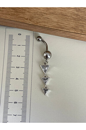 316 L Cerrahi Çelik Standart 10 mm Baget Taşlı Sallantılı Üçgen Model Göbek Piercingi