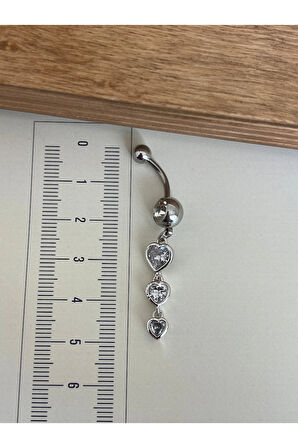 316 L Cerrahi Çelik Standart 10 mm Baget Taşlı Sallantılı Kalp Model Göbek Piercingi