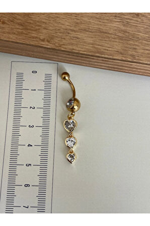 316 L Cerrahi Çelik Standart 10 mm Baget Taşlı Sallantılı Kalp Model Göbek Piercingi