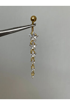 316 L Cerrahi Çelik Standart 10 mm Baget Taşlı Sallantılı Yıldız Model Göbek Piercingi