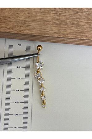 316 L Cerrahi Çelik Standart 10 mm Baget Taşlı Sallantılı Yıldız Model Göbek Piercingi