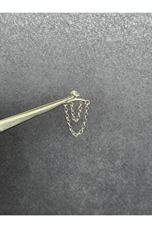 316 L Cerrahi Gümüş Renk Çelik Zincir Detaylı Sallantılı Kıkırdak Piercingi