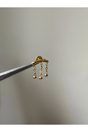 316 L Cerrahi Gold Renk Çelik Toplu Zincir Detaylı Sallantılı Kıkırdak Piercingi