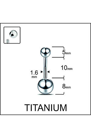 Gümüş Renk Ultraliğht 10 mm Düz Titanyum Göbek Piercingi