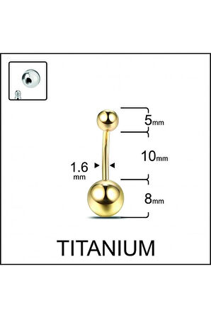 Gold Renk Ultraliğht 10 mm Düz Titanyum Göbek Piercingi