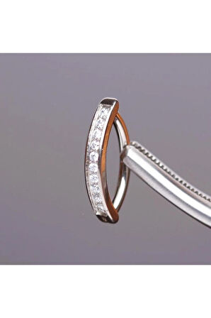 Sıra Taş Gümüş Renk Ultraliğht 10 mm Titanyum Göbek Piercingi