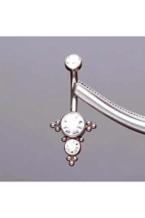 Üç Taş Gümüş Renk Ultraliğht 10 mm Titanyum Göbek Piercingi