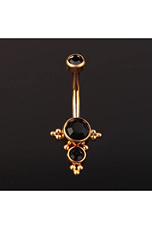 Üç Taş Siyah Renk Ultraliğht 10 mm Titanyum Göbek Piercingi