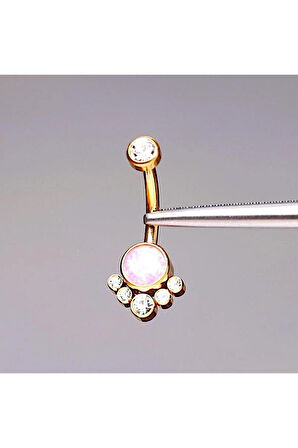 Opal Taşlı Ultraliğht 10 mm Titanyum Göbek Piercingi