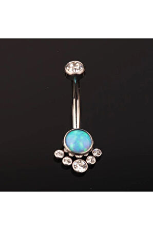 Opal Taşlı Ultraliğht 10 mm Titanyum Göbek Piercingi