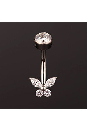 Kelebek Zirkon Titanyum Göbek Piercingi Ultraliğht 10 mm Titanyum Göbek Piercingi