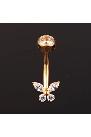 Kelebek Zirkon Titanyum Göbek Piercing Ultraliğht 10 mm Titanyum Göbek Piercingi