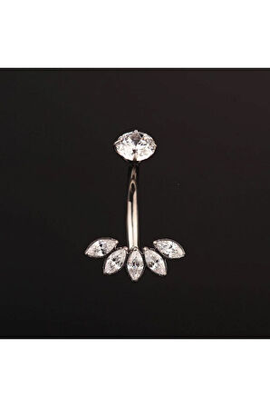 Beş Markiz Zirkon Titanyum Göbek Piercing Ultraliğht 10 mm Titanyum Göbek Piercingi