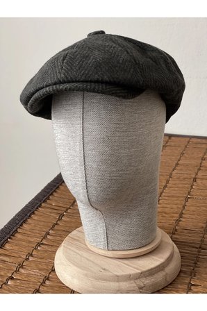 Kışlık Erkek İngiliz Stili Haki Balıksırtı Yün Şapka Kasket Dökümlü Peaky Blinders Kasket