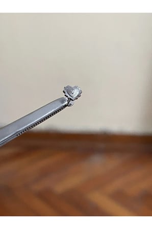%100 G23 Titanyum Kalp Detaylı Zirkon Titanyum 6x1.2mm Labret Piercing