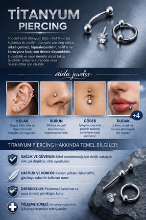 %100 G23 Titanyum Yuvarlak Detaylı Sallantılı Titanyum Göbek Piercingi