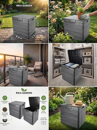 Rika Garden Suya Dayanıklı Gri Kilitli Bahçe ve Balkon Eşya Sandığı