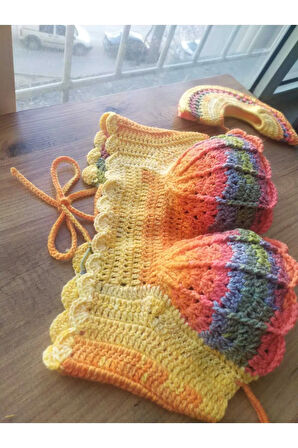 Handmade Renkli Kol Detaylı Büstiyer Crop Top