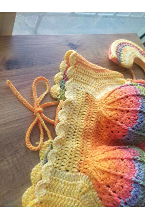 Handmade Renkli Kol Detaylı Büstiyer Crop Top