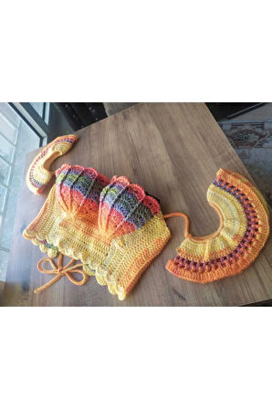 Handmade Renkli Kol Detaylı Büstiyer Crop Top