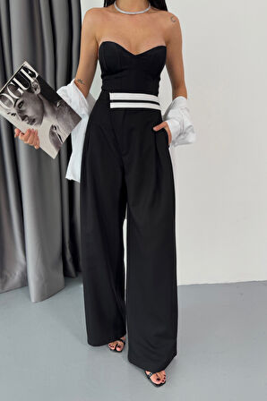 PANTOLON BEL ŞERİT DETAYLI - Siyah