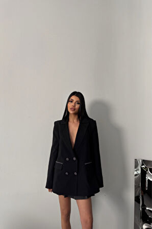 TASARIM CEKET KAPLAMA DÜĞMELİ - Siyah