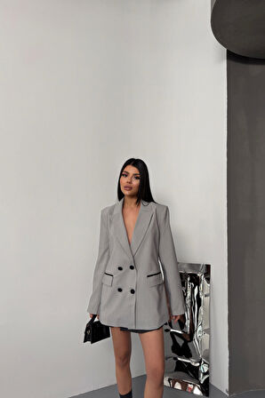 TASARIM CEKET KAPLAMA DÜĞMELİ - Gri