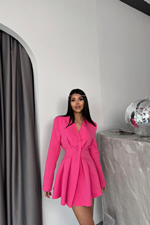 CEKET ELBİSE PENS DETAYLI - Pembe