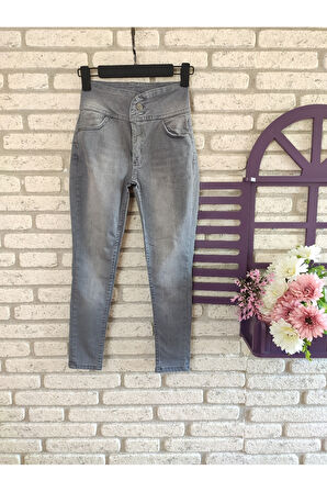 Yüksek Bel Likralı Jean Pantolon 90 Cm