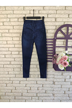 Yüksek Bel Likralı Jean Pantolon 90 Cm