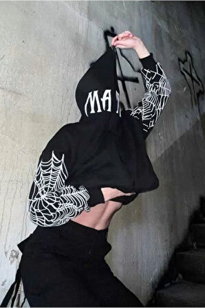 Bape Spider Baskılı Oversize Hırka - Siyah