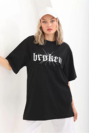 Unisex Baskılı Oversize T-Shirt - Siyah