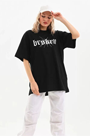 Unisex Baskılı Oversize T-Shirt - Siyah