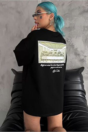 Unisex Baskılı Oversize T-Shirt - Siyah