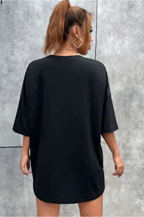 Unisex Baskılı Oversize T-Shirt - Siyah