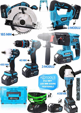 RETOOLS 6LI SET 185 MM DAİRE TESTERELİ VE USB IŞIKLI