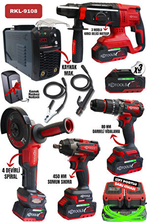 RETOOLS 5 Lİ SET KIRMIZI KABARTMALI (4 LÜ SET + 200 AMPER KAYNAK MAK.)