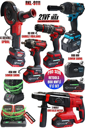 RETOOLS 5 Lİ SET KIRMIZI KABARTMALI (4 LÜ SET + 800 NM SOMUN SIKMA MAVİ)