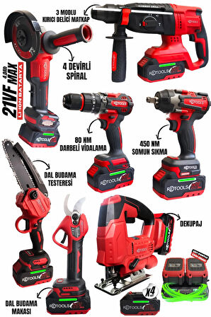 RETOOLS 7'Lİ KIRMIZI PRO SET (DAL BUDAMA TESTERESİ , DEKUPAJ TESTERE, DAL BUDAMA MAKASI )