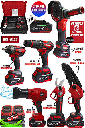RETOOLS 6’LI SET KIRMIZI KABARTMALI (HAVA ÜFLEME – TESTERE – MAKAS – SPİRAL – VİDALAMA – TORKLU)