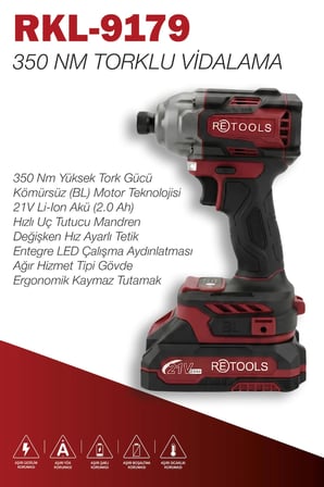 RETOOLS BORDO 2'Lİ SET(ŞARJLI TORKLU VİDALAMA-ŞARJLI MATKAP)