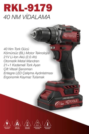 RETOOLS BORDO 2'Lİ SET(ŞARJLI TORKLU VİDALAMA-ŞARJLI MATKAP)