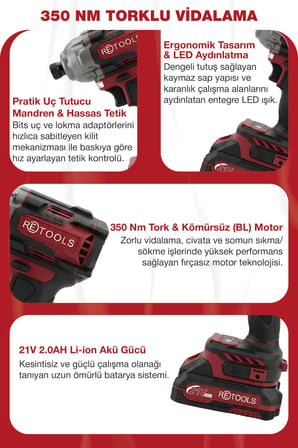 RETOOLS BORDO 2'Lİ SET(ŞARJLI TORKLU VİDALAMA-ŞARJLI MATKAP)