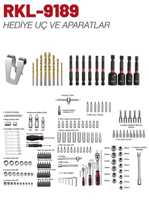 RKL-9189 RETOOLS BORDO 2'Lİ SET ( 90 NM VİDALAMA + 216 PARÇA LOKMA TAKIMI )