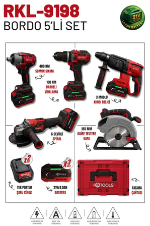 Retools 5'li Set (4'lü SET(100 Nm) + 800 Nm Bordo Kafa)