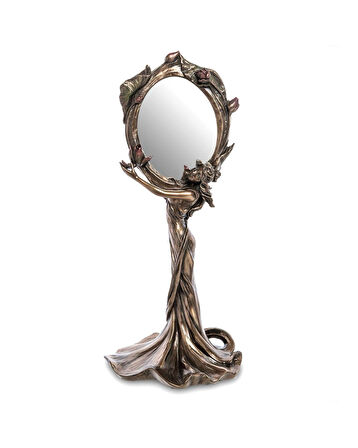 Art Nouveau Design Nilüfer Çiçekli Kadın Figürlü Masa Aynası