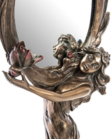 Art Nouveau Design Nilüfer Çiçekli Kadın Figürlü Masa Aynası