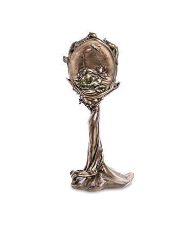 Art Nouveau Design Nilüfer Çiçekli Kadın Figürlü Masa Aynası