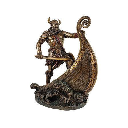Knarr Gemisi Üstünde İskandinav Viking Savaşçısı Biblo