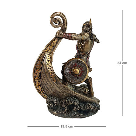 Knarr Gemisi Üstünde İskandinav Viking Savaşçısı Biblo